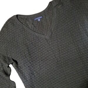 American Eagle Green Open Knit‎ Sweater Sz Sm V-Neck Long Sleeve Pullover